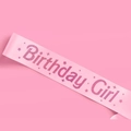 Pink satin Birthday Girl sash with glitter lettering for party decoration and photo props - Birthday Girl Style (Pink)