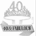 Silver 40th birthday set with rhinestone 40 & Fabulous tiara and glitter sash - 40 Years Old Silver