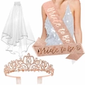 Rose gold bridal shower set with crystal tiara, white veil, and Bride to Be sash - Rose Gold Set 1 / 80cm Veil / Rose Gold