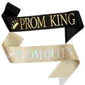Satin Prom King and Queen sash set with gold lettering and glitter finish - Gold Holographic Queen And Black Gold Letter King