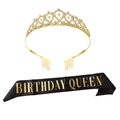 Birthday Queen set with golden rhinestone crown and black satin sash for party girls - Gold birthday queen Crown And Sash