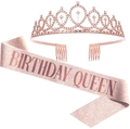 Rose gold birthday queen set with sparkling rhinestone crown and glitter sash - Rose Gold birthday queen Crown And Sash