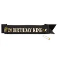 Écharpe Birthday King noire scintillante avec couronne dorée et épingle pour fête d'homme - Taille unique / 21 Ans