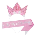 Pink glitter 10th birthday sash and crown set with sparkling stars and floral details - 10th Birthday Set (Headband + Sash)
