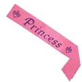 Pink satin party sash with shimmering purple glitter Princess text and crown icons - Princess Style (Pink)