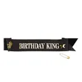 Elegant black glitter Birthday King sash with gold foil lettering and safety pin - One Size / 80th Birthday