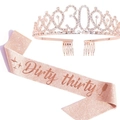 Rose gold 30th birthday set featuring a rhinestone tiara and Dirty Thirty glitter sash - Rose Gold Dirty thirty Crown And Sash