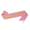 Pink glitter sash with golden Birthday Queen text and crown for party decoration - Birthday Queen-Pink with Gold Letters