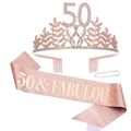 Set 50° compleanno oro rosa con corona di strass e fascia 50 & Fabulous - Oro Rosa (Set 50° Compleanno)