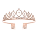 Rose gold rhinestone crown headband with side combs for birthday and party girls - Rose Gold Single Tiara
