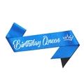 Dark blue glitter Birthday Queen sash with silver lettering and crown icon for party - Birthday Queen-Dark Blue Holographic