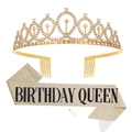 Golden Birthday Queen set featuring a sparkling rhinestone tiara and glittery sash - Gold birthday queen Crown And Sash