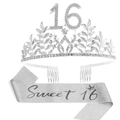 Set per 16° compleanno argento con corona di strass e fascia glitter per ragazze - Argento (Set Sweet 16)