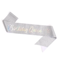 Silver glitter Birthday Queen sash with holographic lettering and crown icon - Birthday Queen-Silver Holographic