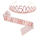 Rose gold 50th birthday set with glitter sash and sparkling pink rhinestone tiara - 50 Years Old Rose Gold Set