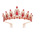 Sparkling gold birthday tiara set with vibrant red rhinestones and hair combs for girls - Gold Base - White & Red Rhinestone