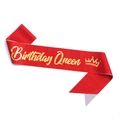 Red glitter party sash with gold foil Birthday Queen text and crown icon - Birthday Queen-Red with Gold Letters