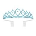 Elegant silver crown tiara with blue rhinestones and side combs for birthday parties - Blue Single Tiara