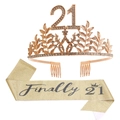 Rose gold 21st birthday set with rhinestone tiara crown and Finally 21 glitter sash - Gold (21st Birthday Set)