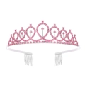 Elegant pink rhinestone birthday tiara with silver alloy hair combs for girls - Pink Single Tiara