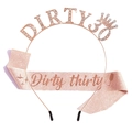 Set de 30 cumpleaños con diadema de strass Dirty Thirty oro rosa y banda brillante - Juego Oro Rosa Dirty 30