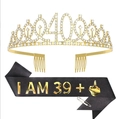40th Birthday party set with gold number crown and black silk sash for women - Sash Tiara Set / 40th Birthday Gold Set