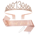 Set 13° compleanno oro rosa con corona, fascia Official Teenager e spilla di perla - Set Fascia Corona Spilla / 13 Compleanno Oro Rosa