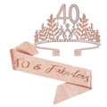 40 & Fabulous rose gold birthday sash and rhinestone tiara set for 40th party - Rose Gold (40th Birthday Set)