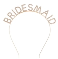 Golden metal bridesmaid headband with sparkling rhinestone lettering for wedding parties - Bridesmaid (Gold White Rhinestone)