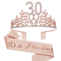 Rose gold 30th birthday crown and glitter sash set for party celebration and girls - Rose Gold (30th Birthday Set)