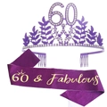 Purple 60th birthday tiara with rhinestones and matching 60 & Fabulous sash - Purple (60th Birthday Set)
