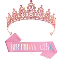 Écharpe rose Birthday Girl avec diadème en or rose et épingle pour fête d'anniversaire - Tiara Or Rose (Écharpe Fille Rose)