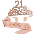 Pink 21st birthday crown and sash set with rose gold rhinestones and Finally 21 text - Rose Gold (21st Birthday Set)