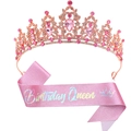 Couronne en or rose avec cristaux roses et écharpe Birthday Queen rose assortie - Tiara Or Rose (Écharpe Reine Italique Rose)