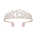 Rose gold 18th birthday crown tiara with sparkling rhinestones and securing combs - Sash Tiara Set / 18 Years Old Rose Gold