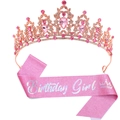 Ensemble couronne Birthday Queen or rose avec écharpe rose pailletée et cristaux - Tiara Or Rose (Écharpe Fille Italique Rose)