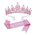 Rosa Strass-Geburtstagstiara und Schärpe Set mit It's my Birthday Text für Partys - Krone & Schärpe / Rosa Schmuckset