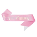 Écharpe d'anniversaire rose pailletée avec texte holographique pour 9 ans - Taille unique / 9 ans
