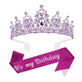Set aus lila Strass-Krone und fuchsiafarbener Glitzerschärpe für den Geburtstag - Krone & Schärpe / Violettes Schmuckset