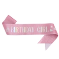 Banda de cumpleaños rosa con purpurina, letras holográficas y diseño de corona - Chica Rosa (Banda Y Corona)