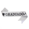 Detail of silver glitter sash with black Graduado text and doctoral cap graphics - One Size / Silver
