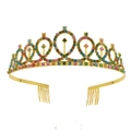Golden crown with colorful rhinestones and side combs for birthday party celebrations - Rainbow