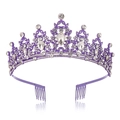 Barocke Brautkrone in Lila aus Legierung mit weißen Kristallen und großen Edelsteinen - Violette Basis weiße Strasssteine