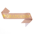 Detalle de banda GRADUADO oro rosa con brillo e iconos dorados de graduación grabados - Talla única / Banda Oro Rosa