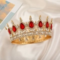 Macro detail of golden bridal crown with pear-shaped red gems and sparkling crystals - Gold Base-Red