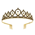 Vintage golden crown with black rhinestones and side hair combs for birthday party - Gold-Black