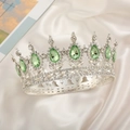 Dettaglio corona da sposa con cristalli verdi a goccia e strass argentati lucenti - Base Argento-Verde Chiaro