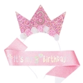 Pink glitter 3rd birthday crown headband and sash set for 3 year old girls - Age 3 Set
