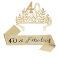 Golden 40th birthday set with glitter sash and sparkling rhinestone tiara crown - Gold (40th Birthday Set)