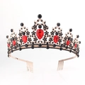 Baroque rose gold crown featuring red teardrop gemstones and black rhinestones - Rose Gold - Black & Red Rhinestone
